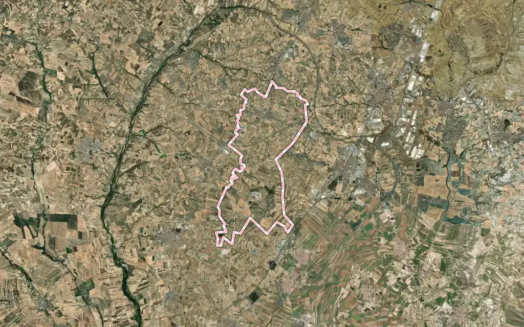 Vista satélite de Cedillo del Condado con su contorno administrativo
