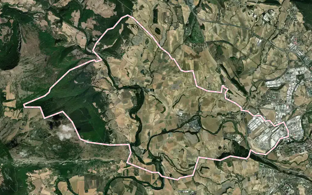 Vista satélite de Cendea de Olza / Oltza Zendea con su contorno administrativo