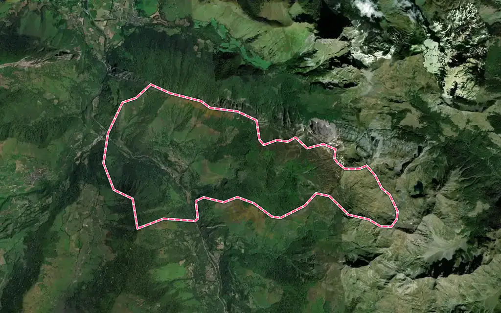 Vue satellite de Cette-Eygun avec ses contours administratifs