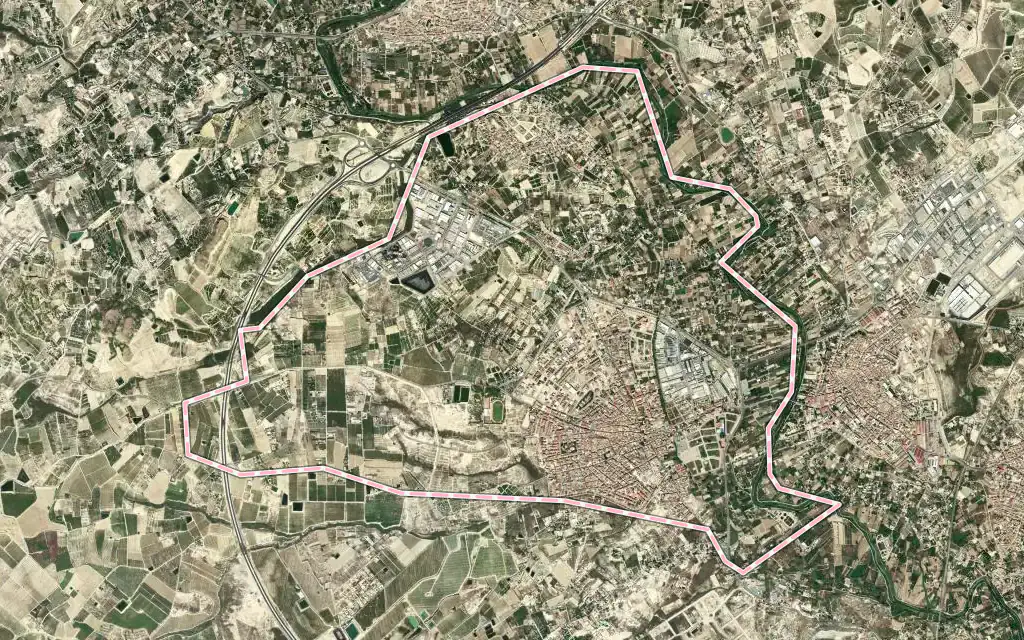 Vista satélite de Ceuti con su contorno administrativo