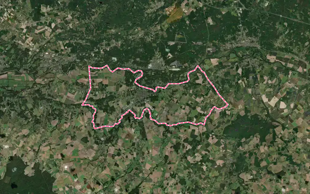 Vue satellite de Chabris avec ses contours administratifs