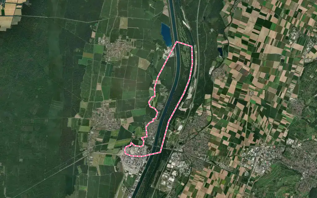 Vue satellite de Chalampé avec ses contours administratifs