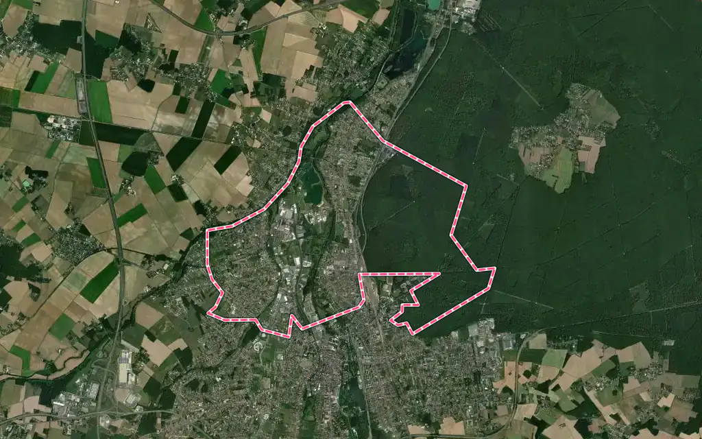 Vue satellite de Châlette-sur-Loing avec ses contours administratifs