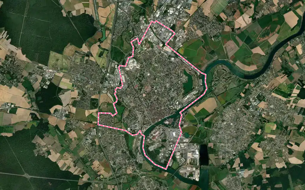 Vue satellite de Chalon-sur-Saône avec ses contours administratifs