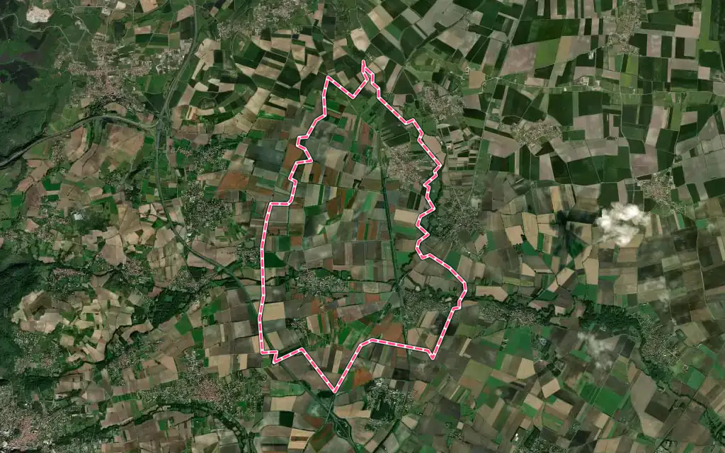 Vue satellite de Chambaron sur Morge avec ses contours administratifs