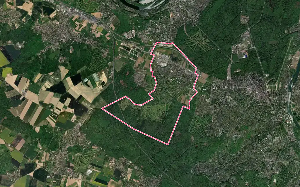 Vue satellite de Chambourcy avec ses contours administratifs