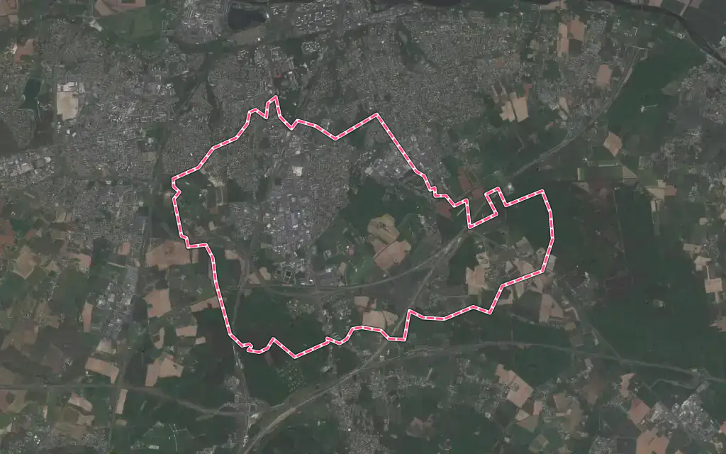 Vue satellite de Chambray-lès-Tours avec ses contours administratifs