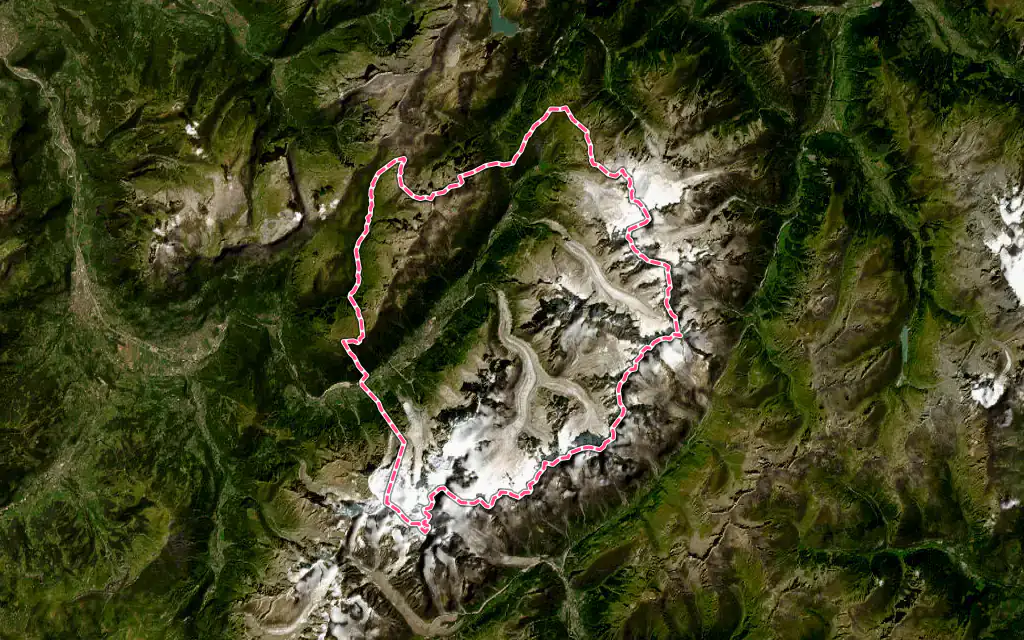Vue satellite de Chamonix-Mont-Blanc avec ses contours administratifs