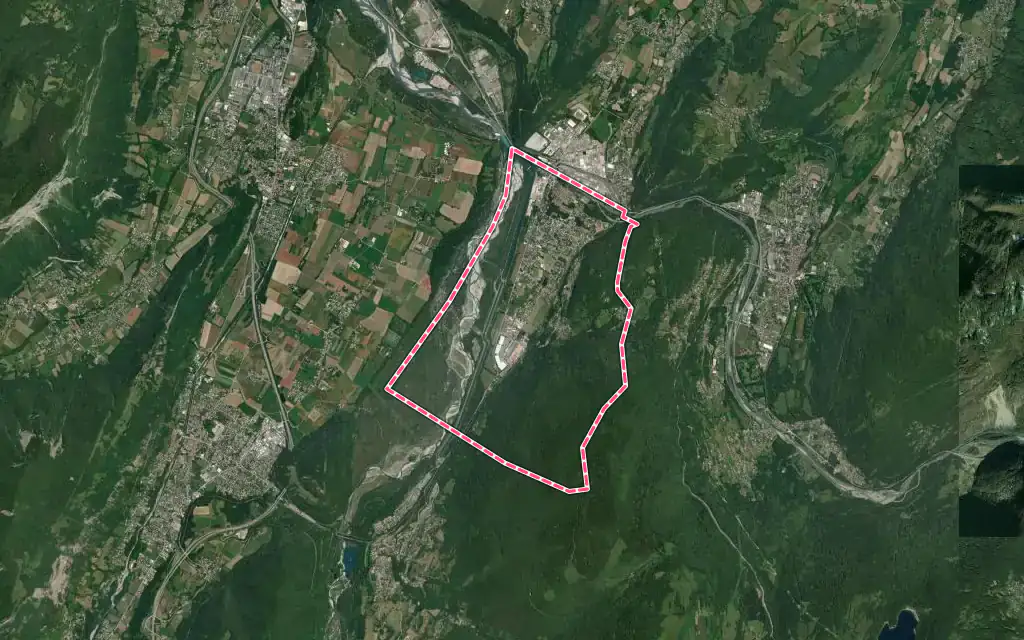 Vue satellite de Champ-sur-Drac avec ses contours administratifs
