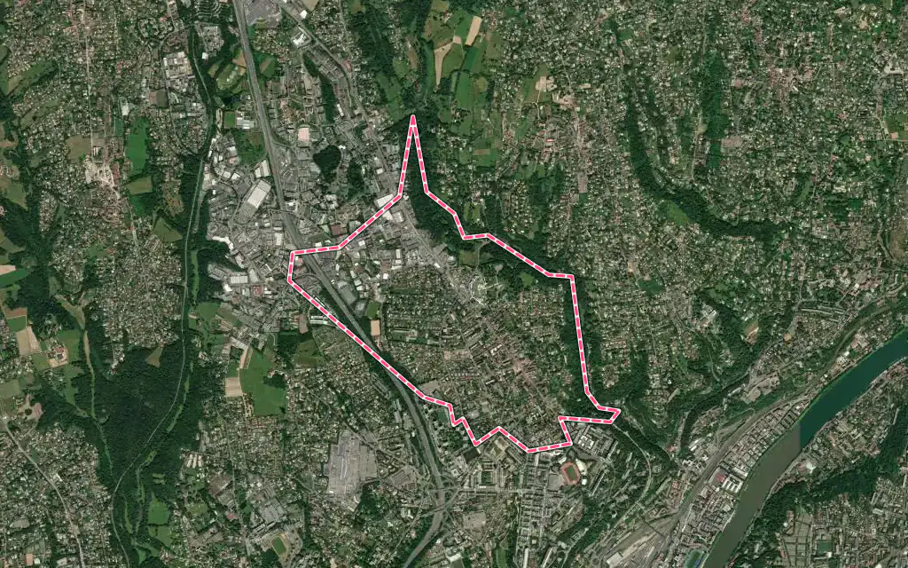 Vue satellite de Champagne-au-Mont-d'Or avec ses contours administratifs