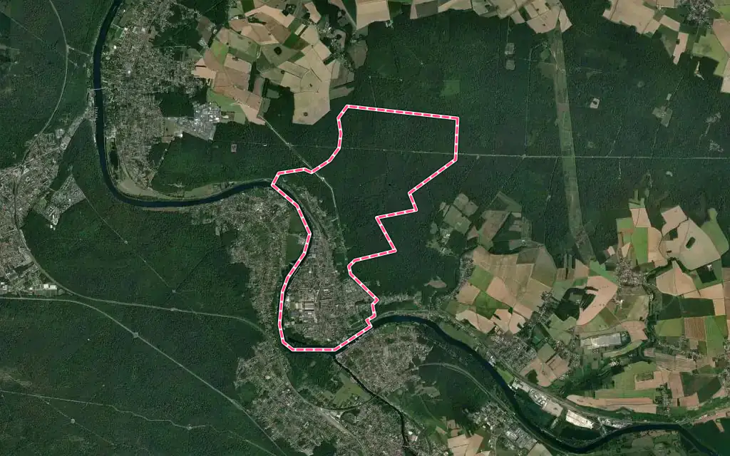 Vue satellite de Champagne-sur-Seine avec ses contours administratifs