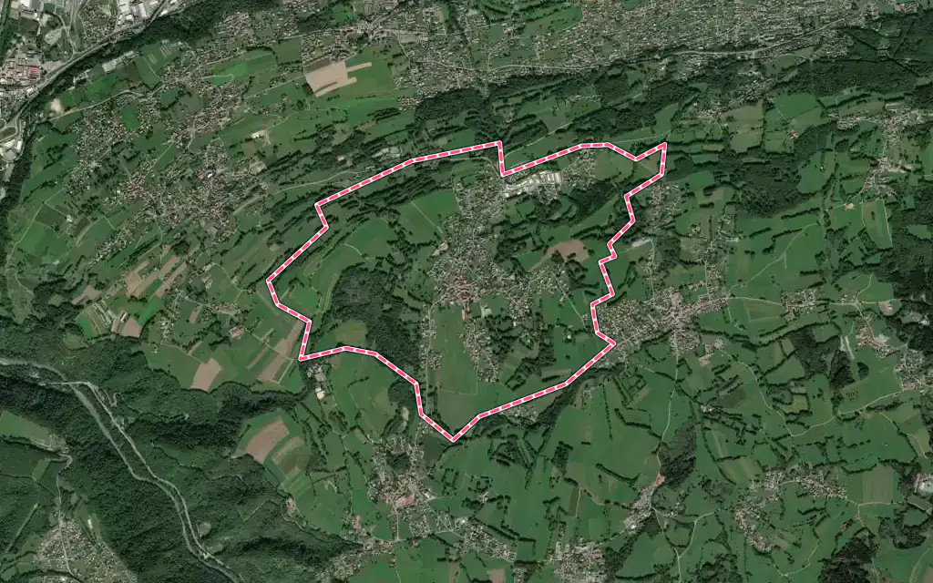 Vue satellite de Champanges avec ses contours administratifs