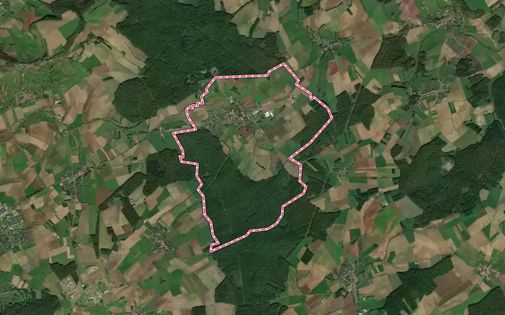 Vue satellite de Champenoux avec ses contours administratifs