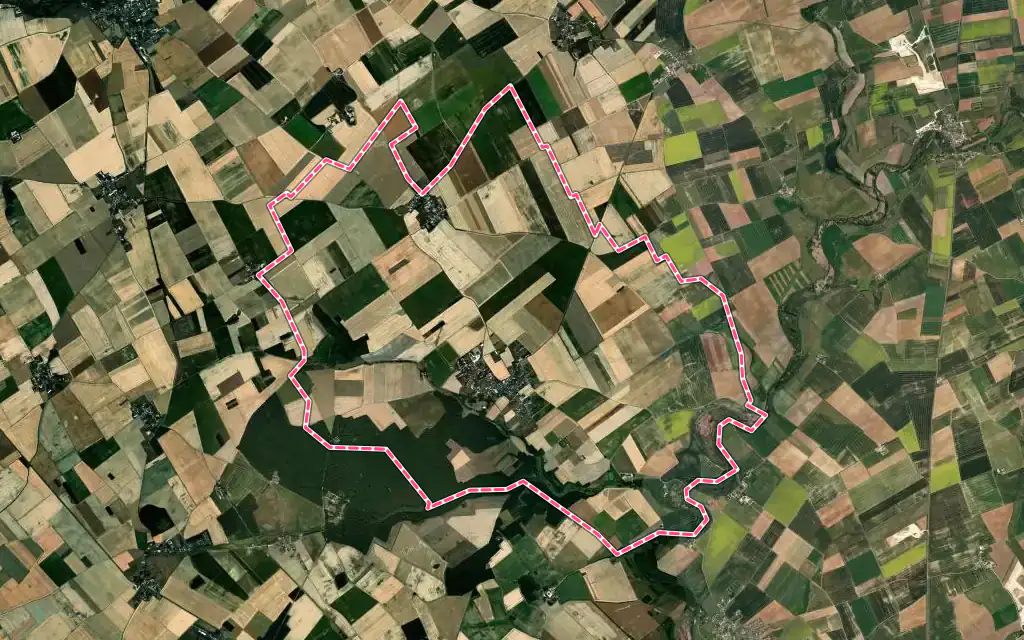Vue satellite de Champigny-en-Beauce avec ses contours administratifs