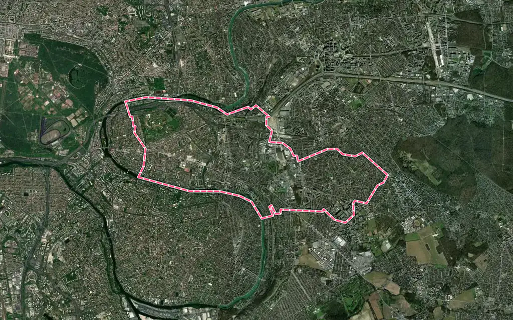 Vue satellite de Champigny-sur-Marne avec ses contours administratifs