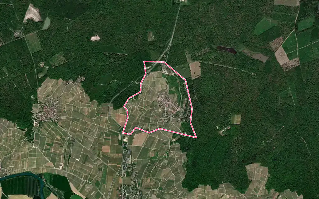 Vue satellite de Champillon avec ses contours administratifs