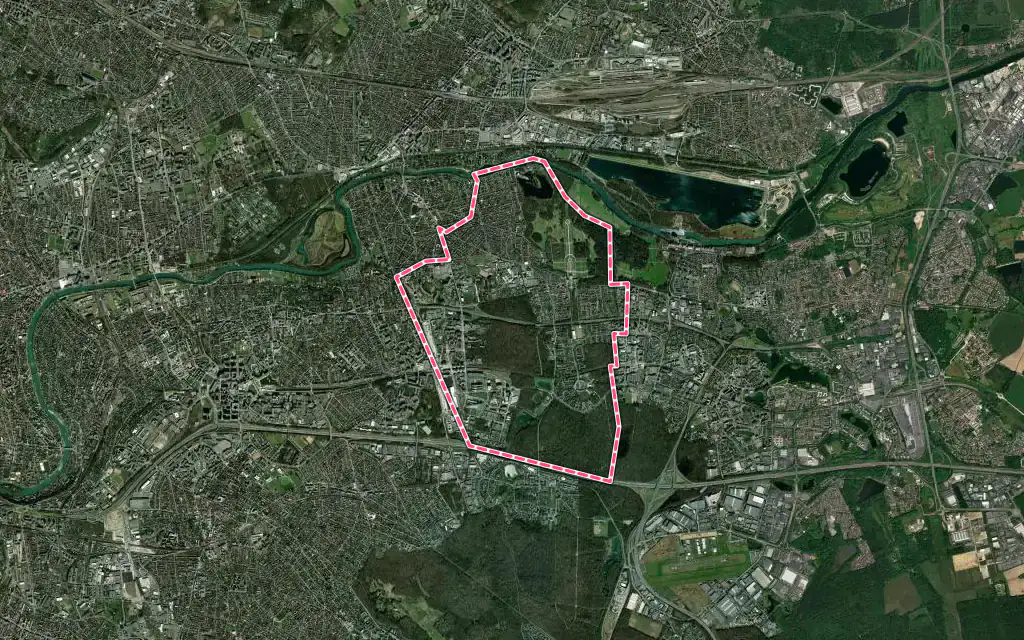Vue satellite de Champs-sur-Marne avec ses contours administratifs