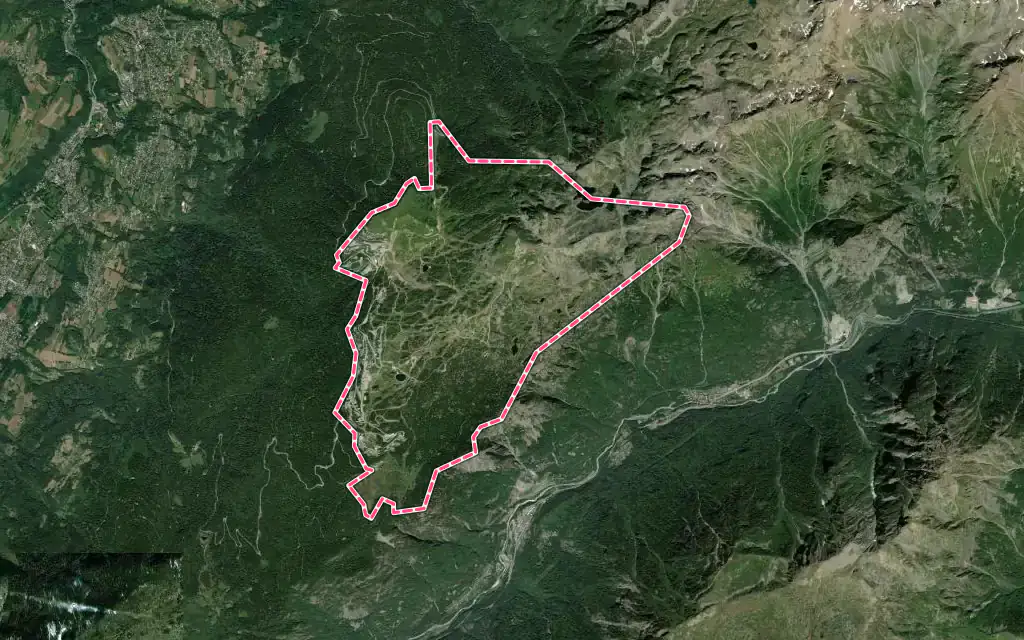Vue satellite de Chamrousse avec ses contours administratifs