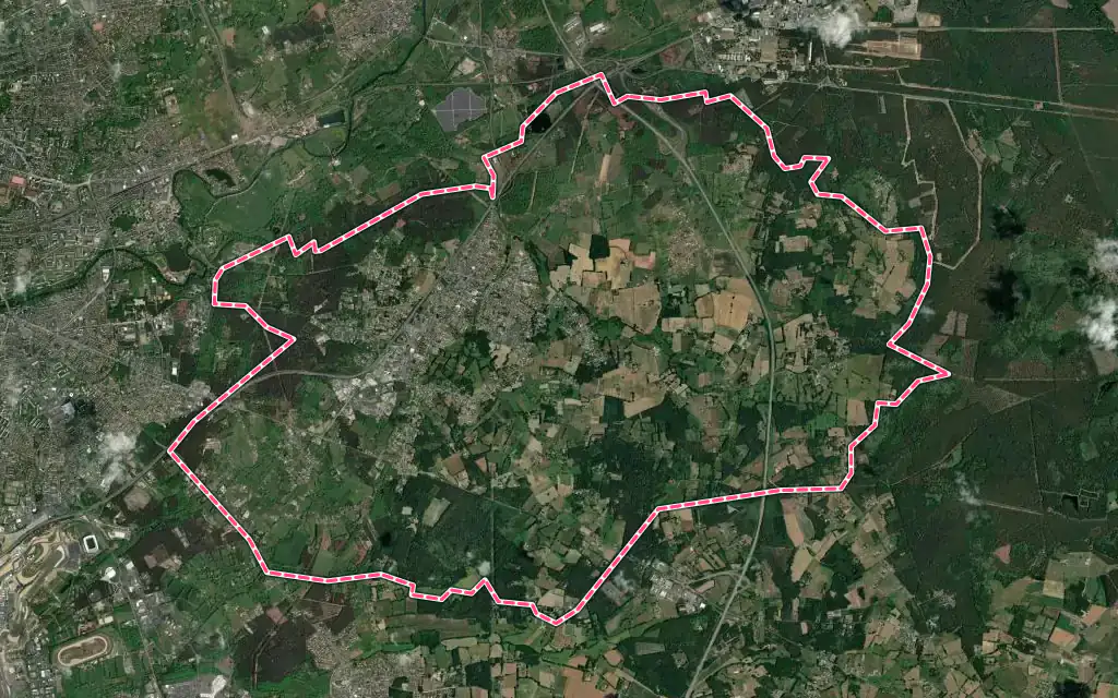 Vue satellite de Changé avec ses contours administratifs