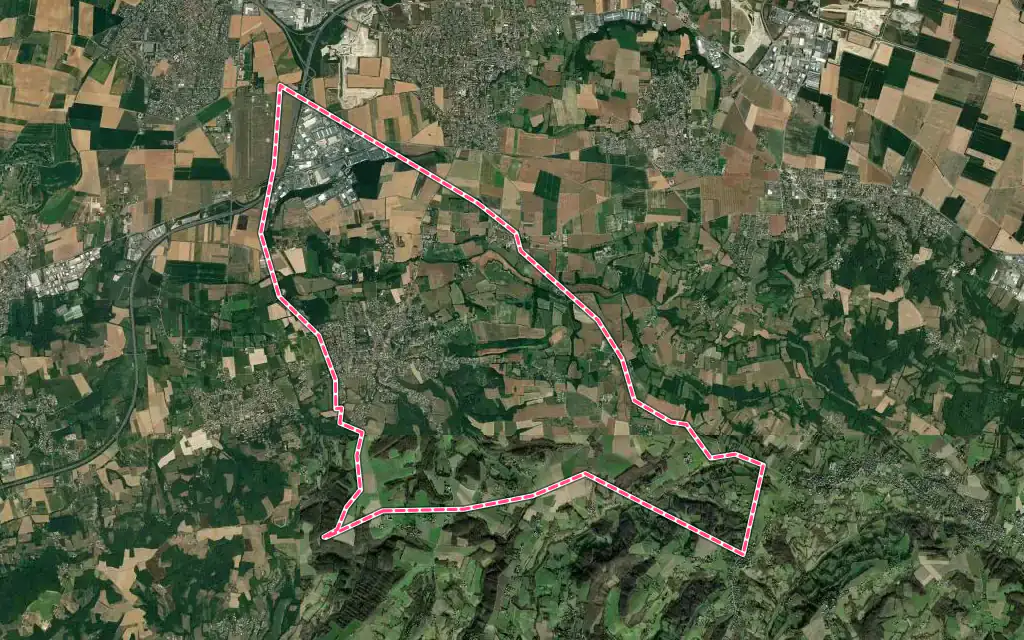 Vue satellite de Chaponnay avec ses contours administratifs