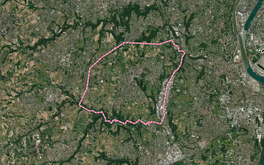 Vue satellite de Chaponost avec ses contours administratifs