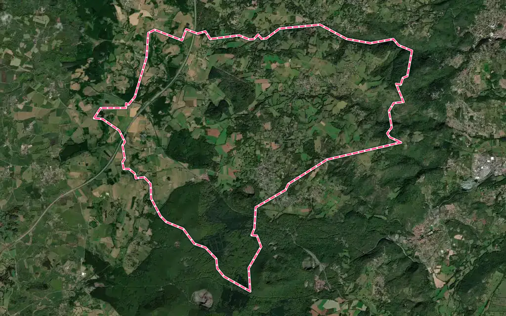 Vue satellite de Charbonnières-les-Varennes avec ses contours administratifs