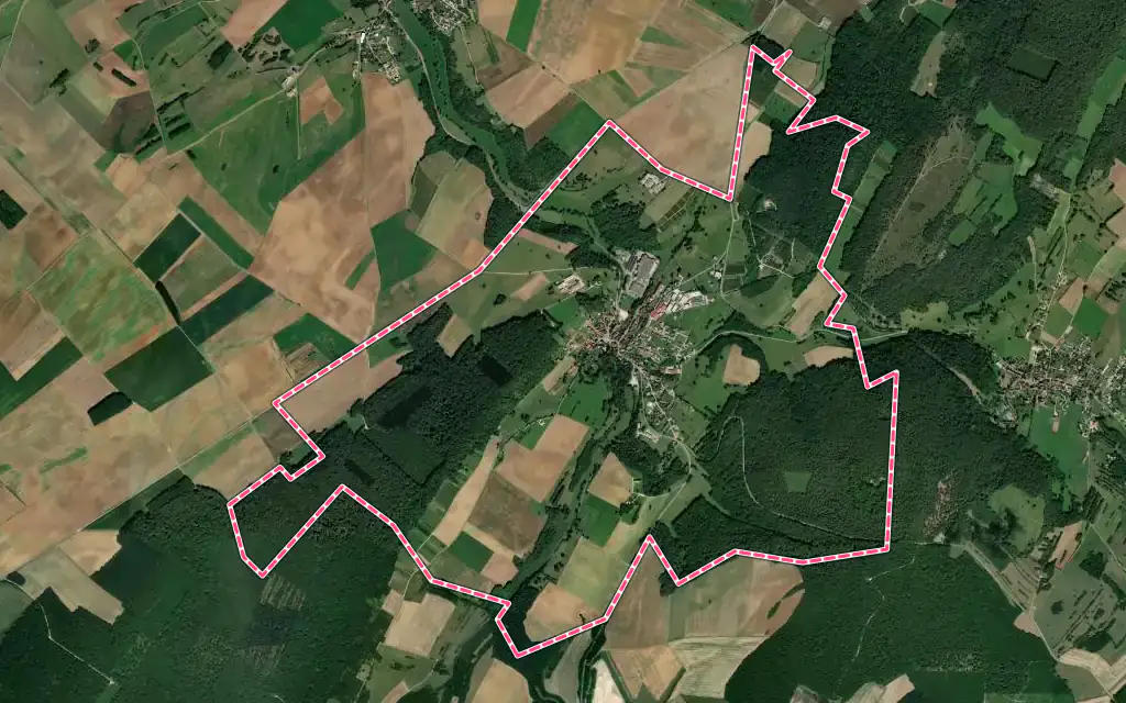 Vue satellite de Charcenne avec ses contours administratifs
