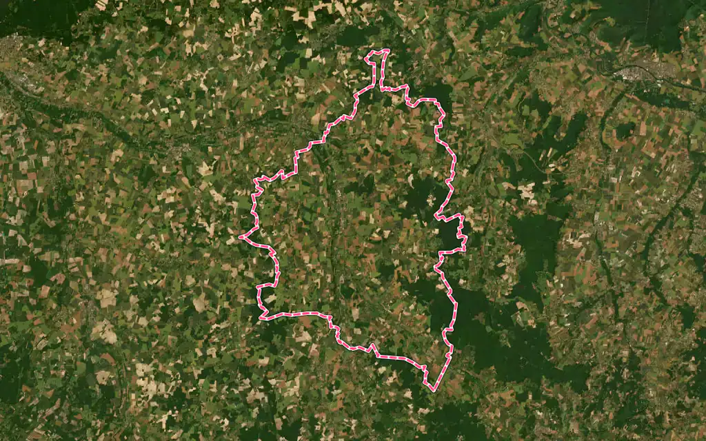 Vue satellite de Charny Orée de Puisaye avec ses contours administratifs