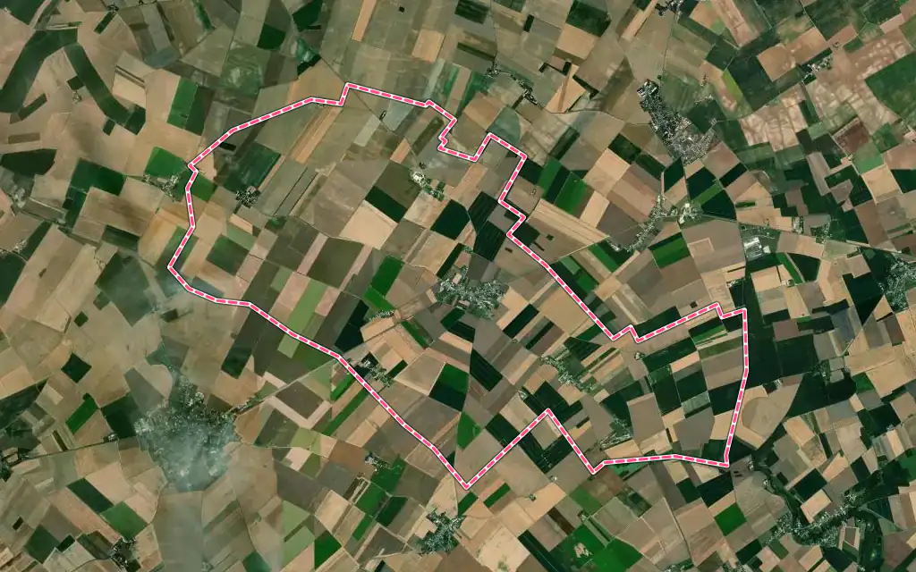 Vue satellite de Charsonville avec ses contours administratifs