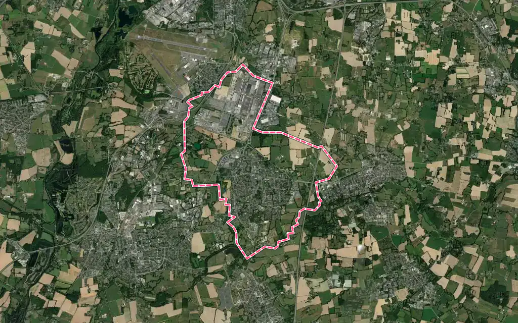 Vue satellite de Chartres-de-Bretagne avec ses contours administratifs