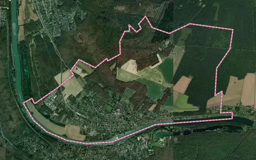 Vue satellite de Chartrettes avec ses contours administratifs