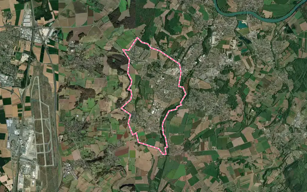 Vue satellite de Charvieu-Chavagneux avec ses contours administratifs