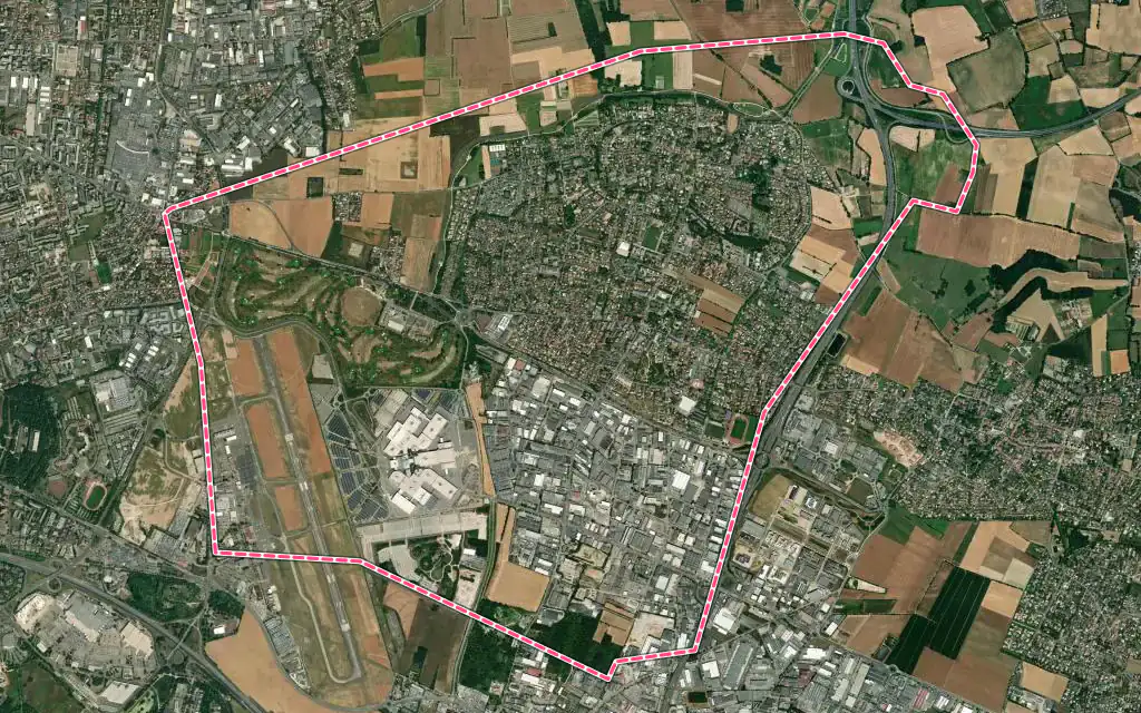 Vue satellite de Chassieu avec ses contours administratifs