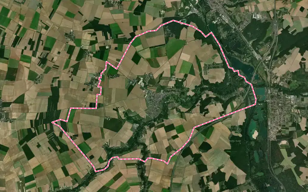 Vue satellite de Château-Landon avec ses contours administratifs