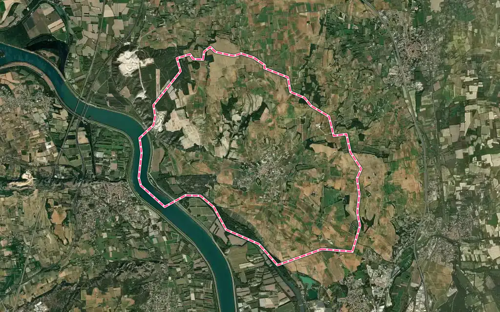 Vue satellite de Châteauneuf-du-Pape avec ses contours administratifs