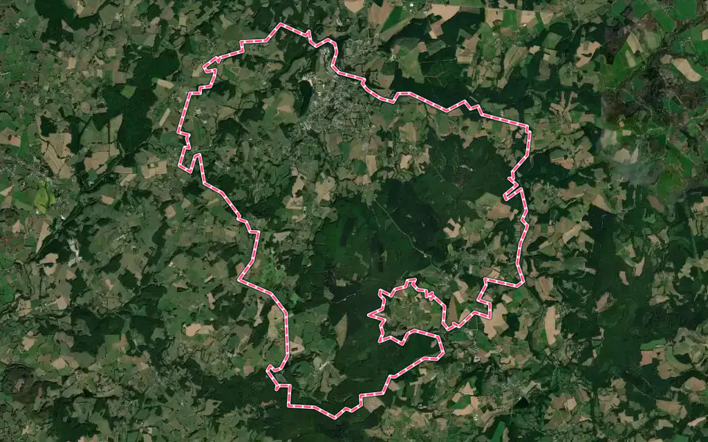Vue satellite de Châteauneuf-la-Forêt avec ses contours administratifs