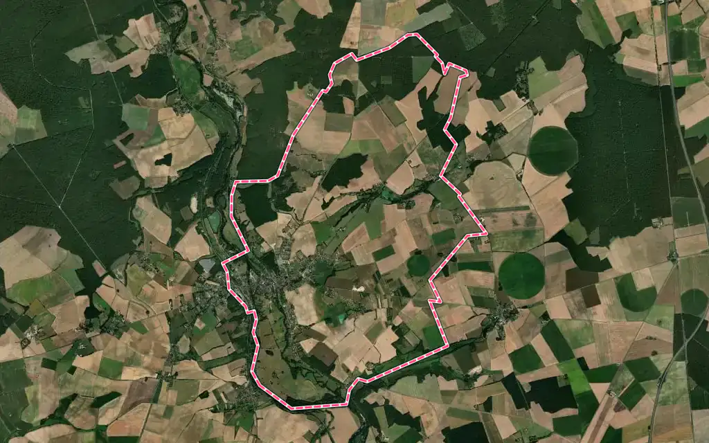 Vue satellite de Châteauneuf-sur-Cher avec ses contours administratifs