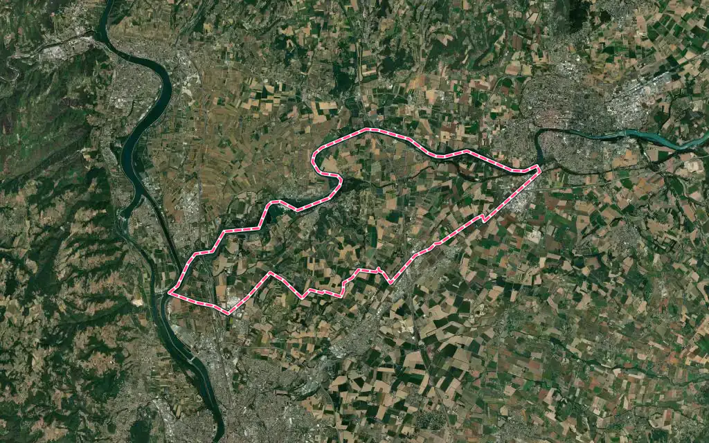 Vue satellite de Châteauneuf-sur-Isère avec ses contours administratifs