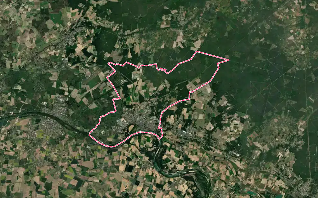 Vue satellite de Châteauneuf-sur-Loire avec ses contours administratifs