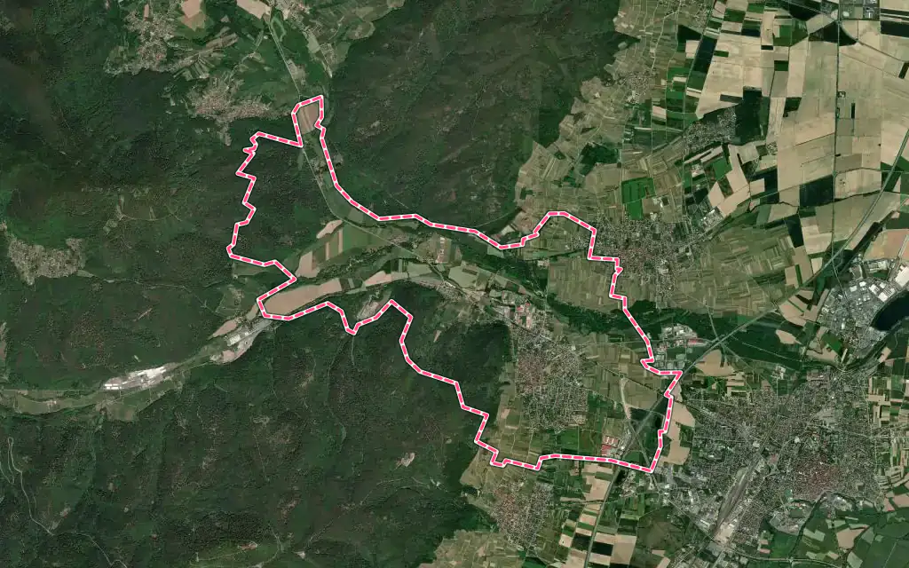 Vue satellite de Châtenois avec ses contours administratifs