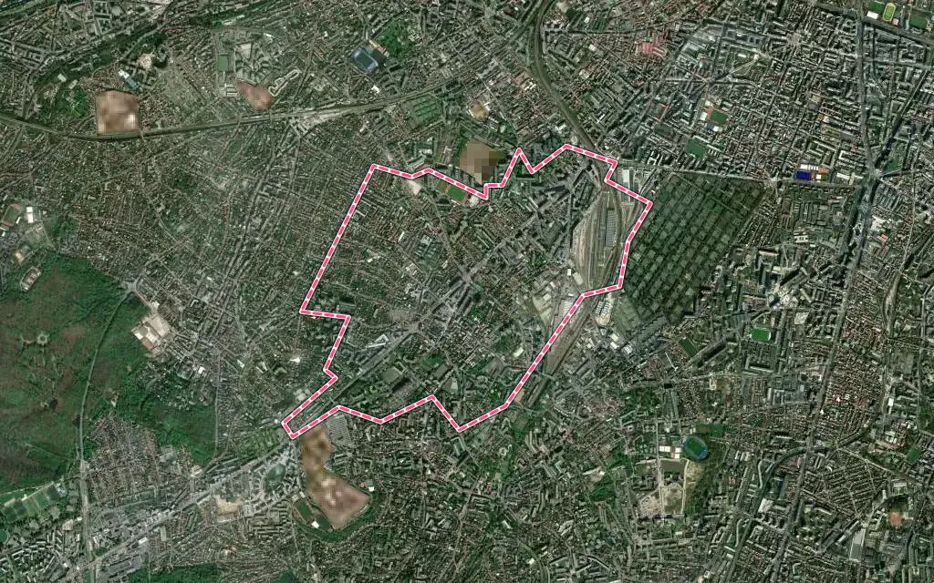 Vue satellite de Châtillon avec ses contours administratifs