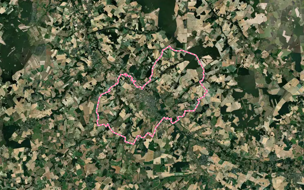 Vue satellite de Châtillon-sur-Indre avec ses contours administratifs