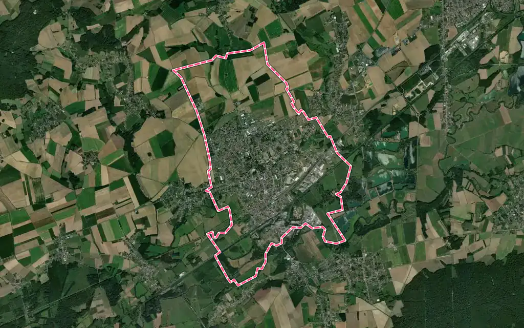 Vue satellite de Chauny avec ses contours administratifs