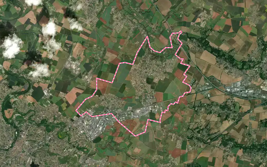 Vue satellite de Chauray avec ses contours administratifs