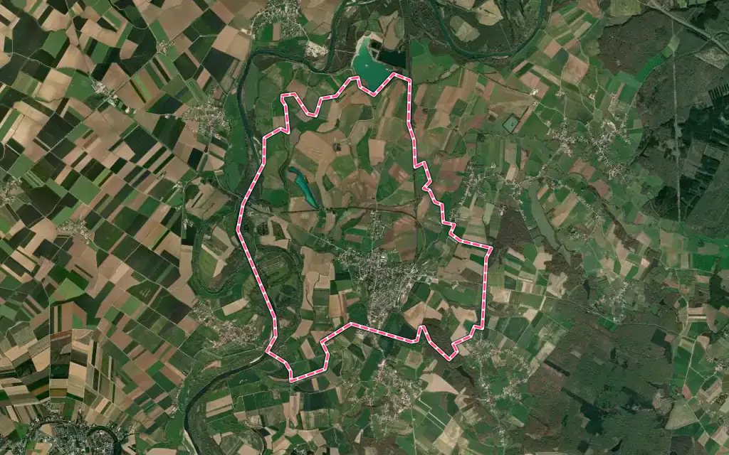 Vue satellite de Chaussin avec ses contours administratifs