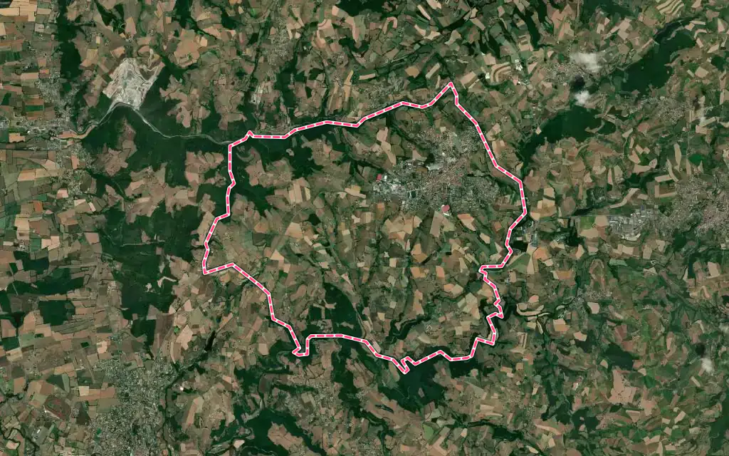 Vue satellite de Chazelles-sur-Lyon avec ses contours administratifs