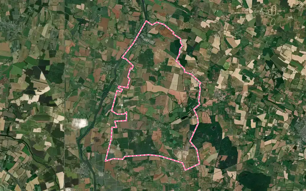 Vue satellite de Chenillé-Champteussé avec ses contours administratifs