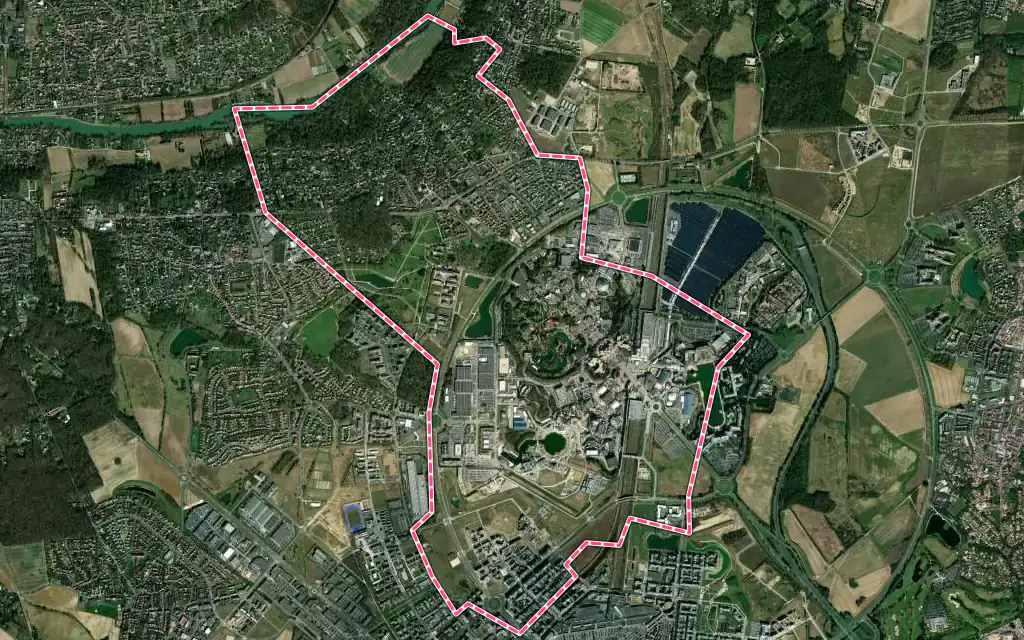 Vue satellite de Chessy avec ses contours administratifs