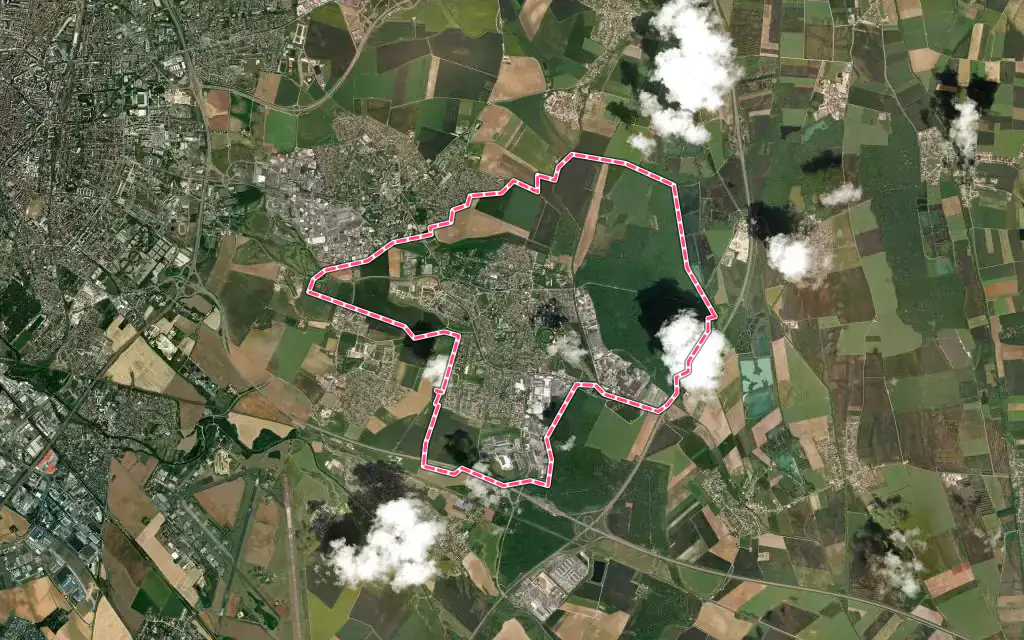 Vue satellite de Chevigny-Saint-Sauveur avec ses contours administratifs