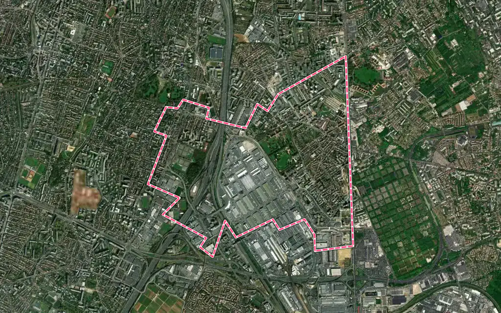 Vue satellite de Chevilly-Larue avec ses contours administratifs